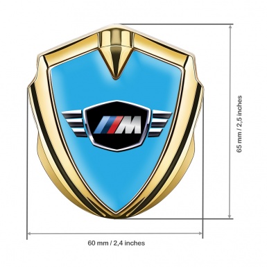 BMW M Power Fender Emblem Badge Gold Sky Blue Winged Emblem