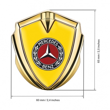 Mercedes Benz Metal Emblem Self Adhesive Gold Yellow Base Red Ring