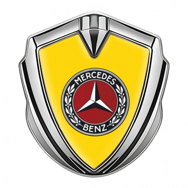 Mercedes Benz Metal Emblem Self Adhesive Silver Yellow Base Red Ring