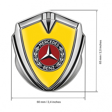 Mercedes Benz Metal Emblem Self Adhesive Silver Yellow Base Red Ring