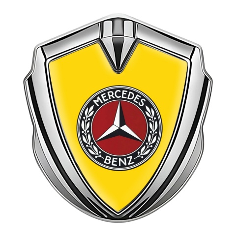 Mercedes Benz Metal Emblem Self Adhesive Silver Yellow Base Red Ring