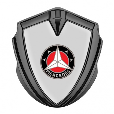 Mercedes Benz 3D Car Metal Domed Emblem Graphite Grey Base Red Circle