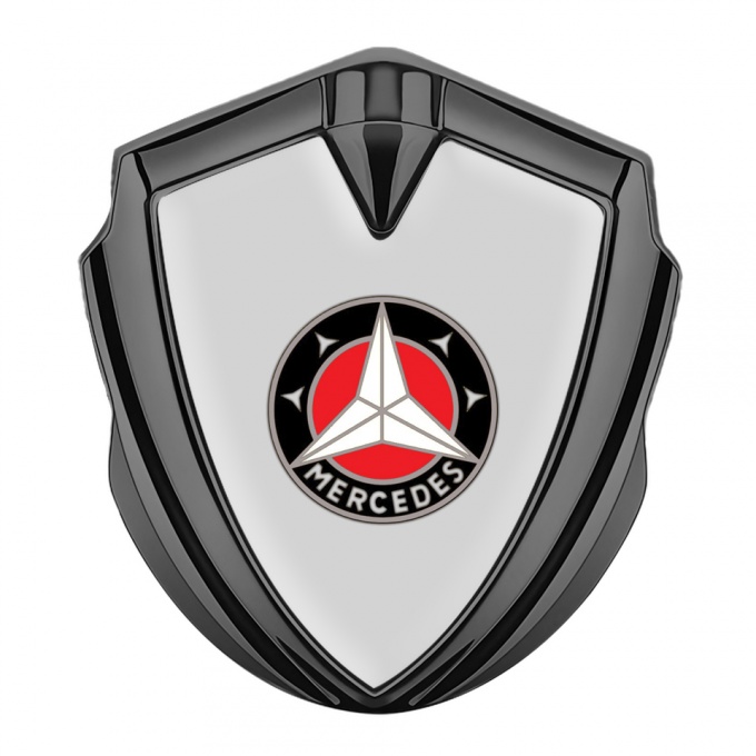 Mercedes Benz 3D Car Metal Domed Emblem Graphite Grey Base Red Circle