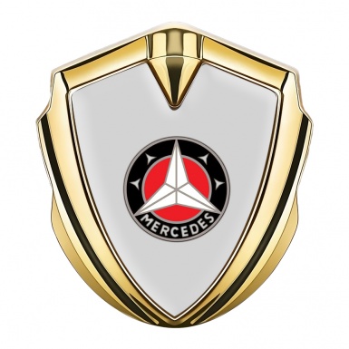 Mercedes Benz 3D Car Metal Domed Emblem Gold Grey Base Red Circle