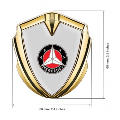 Mercedes Benz 3D Car Metal Domed Emblem Gold Grey Base Red Circle