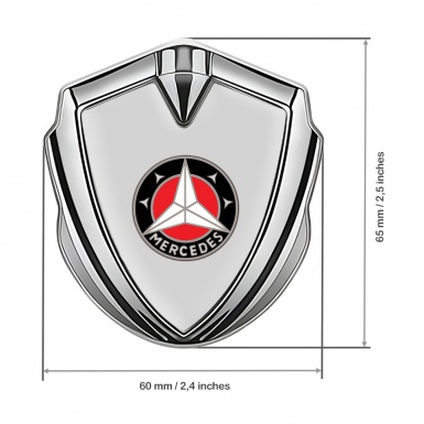 Mercedes Benz 3D Car Metal Domed Emblem Silver Grey Base Red Circle