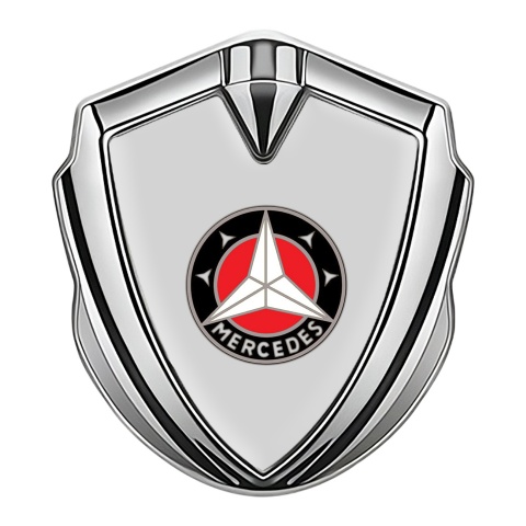 Mercedes Benz 3D Car Metal Domed Emblem Silver Grey Base Red Circle