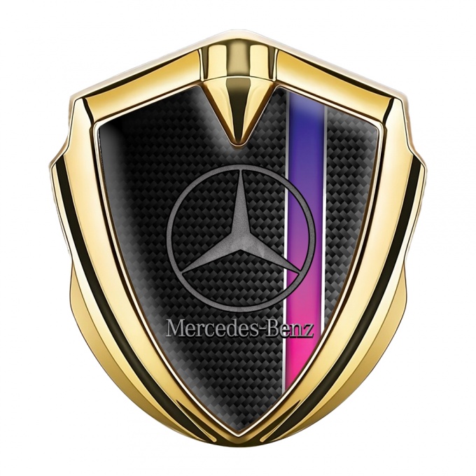 Mercedes Benz Bodyside Domed Emblem Gold Black Carbon Color Stripe