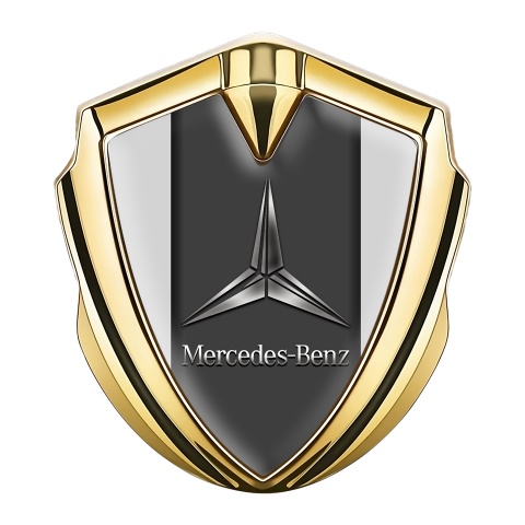 Mercedes Benz Fender Metal Domed Emblem Gold Grey Base Metallic Logo