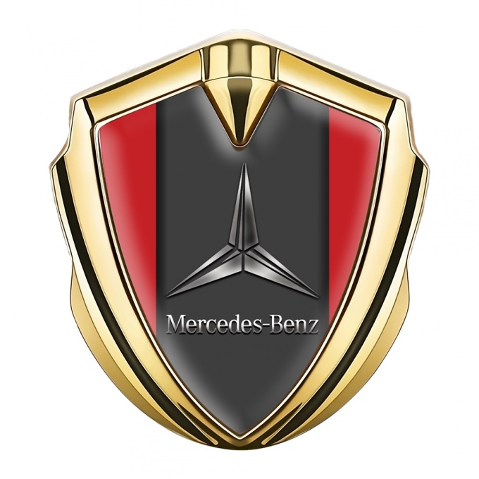 Mercedes Benz Metal Emblem Self Adhesive Gold Red Base Metallic Logo