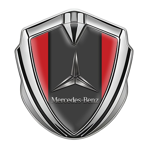 Mercedes Benz Metal Emblem Self Adhesive Silver Red Base Metallic Logo