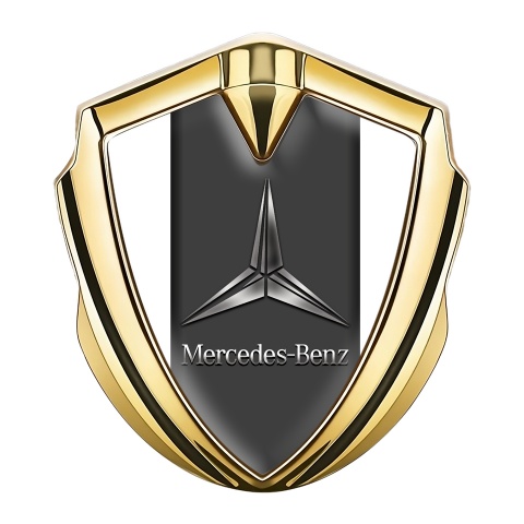 Mercedes Benz 3D Car Metal Domed Emblem Gold White Base Metallic Logo