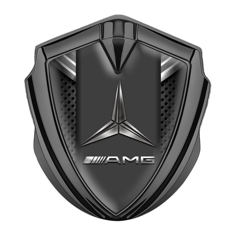 Mercedes AMG Fender Metal Domed Emblem Graphite Dark Grate Grey Ribbon