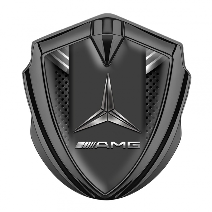 Mercedes AMG Fender Metal Domed Emblem Graphite Dark Grate Grey Ribbon