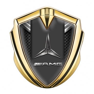 Mercedes AMG Fender Metal Domed Emblem Gold Dark Grate Grey Ribbon