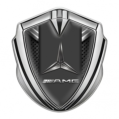 Mercedes AMG Fender Metal Domed Emblem Silver Dark Grate Grey Ribbon