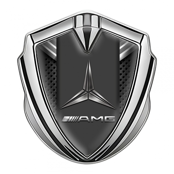 Mercedes AMG Fender Metal Domed Emblem Silver Dark Grate Grey Ribbon