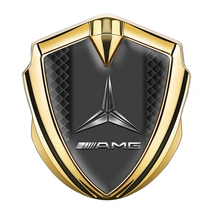 Mercedes AMG Trunk Emblem Domed Badge Gold Dark Fence Surface 