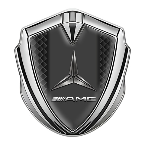 Mercedes AMG Trunk Emblem Domed Badge Silver Dark Fence Surface