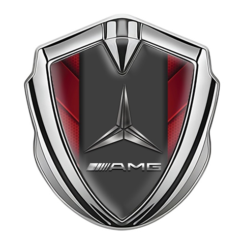 Mercedes AMG Trunk Metal Emblem Badge Silver Red Elements Grey Pilon