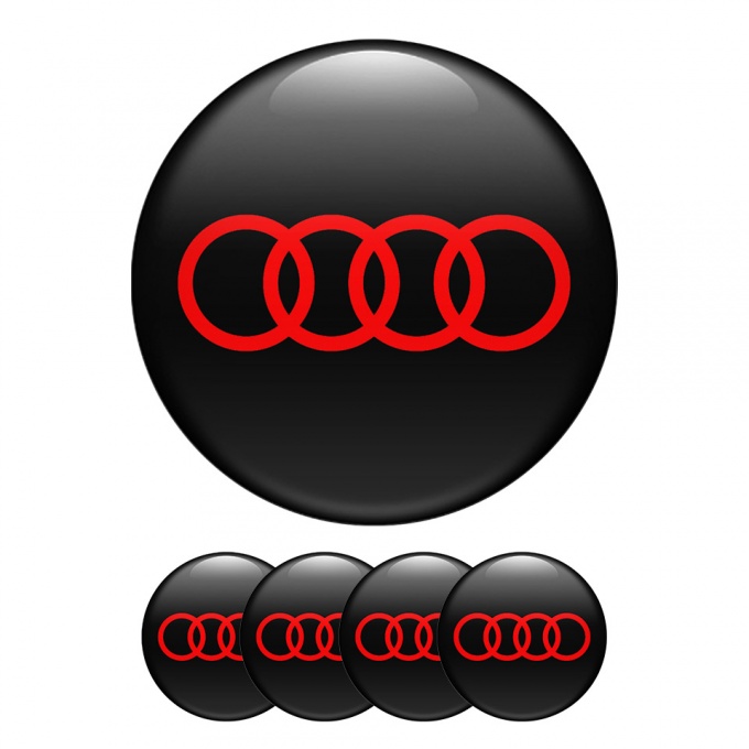 Audi Wheel Center Cap Domed Stickers Classic Red Rings