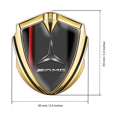 Mercedes AMG Metal Emblem Self Adhesive Gold Red Stripe Center Pilon