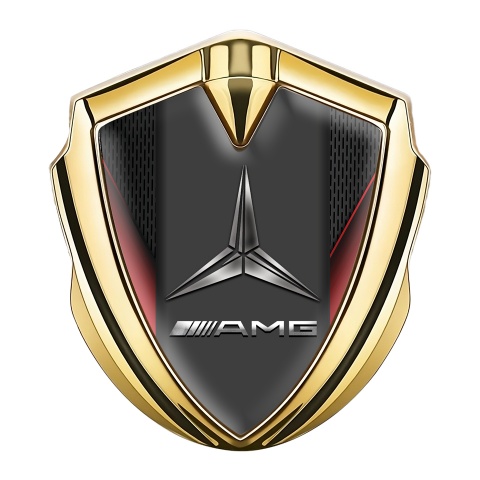 Mercedes AMG 3D Car Metal Domed Emblem Gold Dark Grate Red Wings