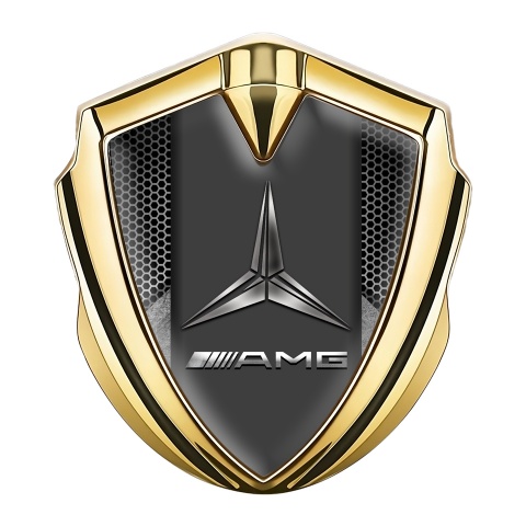 Mercedes AMG Bodyside Domed Emblem Gold Hexagon Base Metallic Logo