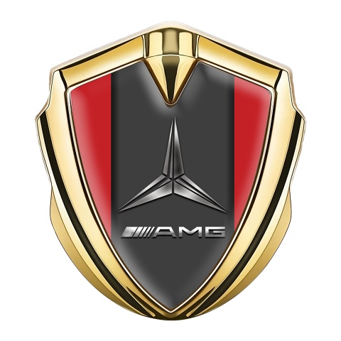 Mercedes AMG Metal Emblem Self Adhesive Gold Red Base Metallic Logo