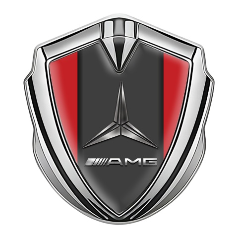 Mercedes AMG Metal Emblem Self Adhesive Silver Red Base Metallic Logo
