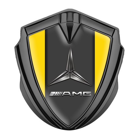 Mercedes AMG 3D Car Metal Domed Emblem Graphite Yellow Base Metallic Logo