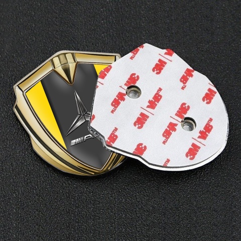 Mercedes AMG 3D Car Metal Domed Emblem Gold Yellow Base Metallic Logo