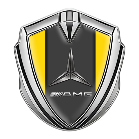 Mercedes AMG 3D Car Metal Domed Emblem Silver Yellow Base Metallic Logo