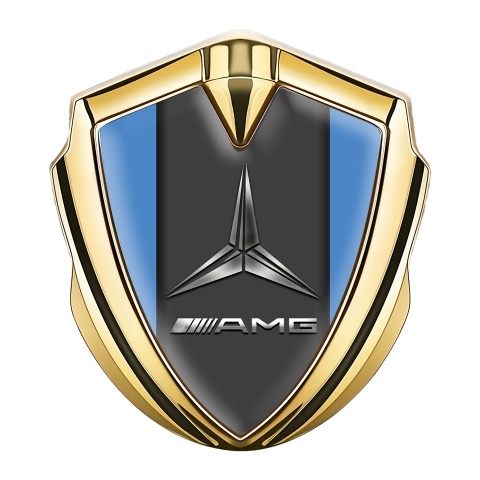Mercedes AMG Fender Metal Domed Emblem Gold Blue Base Metallic Logo