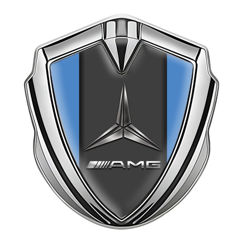 Mercedes AMG Fender Metal Domed Emblem Silver Blue Base Metallic Logo