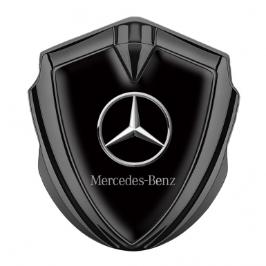 Mercedes Benz 3D Car Metal Domed Emblem Graphite Black Base Chrome Logo