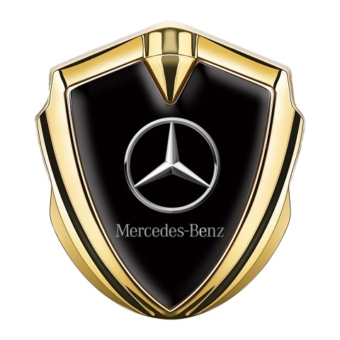 Mercedes Benz 3D Car Metal Domed Emblem Gold Black Base Chrome Logo