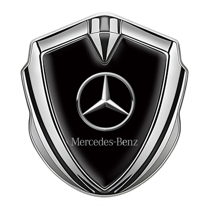 Mercedes Benz 3D Car Metal Domed Emblem Silver Black Base Chrome Logo