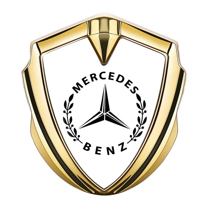 Mercedes Benz Trunk Emblem Badge Gold White Laurel Logo Edition