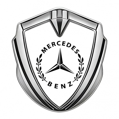 Mercedes Benz Trunk Emblem Badge Silver White Laurel Logo Edition