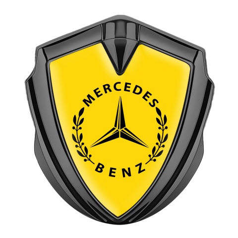 Mercedes Benz Metal Emblem Self Adhesive Graphite Yellow Base Laurel Emblem