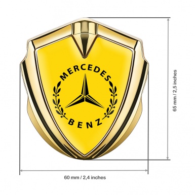 Mercedes Benz Metal Emblem Self Adhesive Gold Yellow Base Laurel Emblem