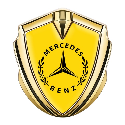 Mercedes Benz Metal Emblem Self Adhesive Gold Yellow Base Laurel Emblem