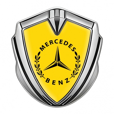 Mercedes Benz Metal Emblem Self Adhesive Silver Yellow Base Laurel Emblem