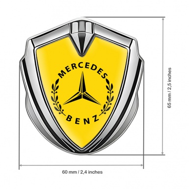 Mercedes Benz Metal Emblem Self Adhesive Silver Yellow Base Laurel Emblem