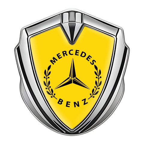 Mercedes Benz Metal Emblem Self Adhesive Silver Yellow Base Laurel Emblem