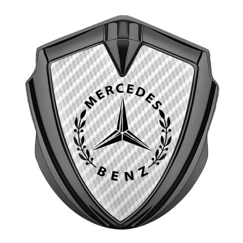 Mercedes Benz 3D Car Metal Domed Emblem Graphite White Carbon Laurel