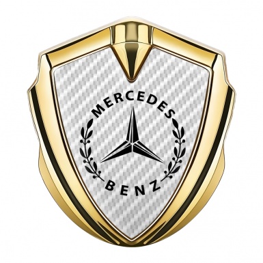 Mercedes Benz 3D Car Metal Domed Emblem Gold White Carbon Laurel