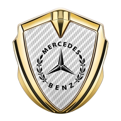 Mercedes Benz 3D Car Metal Domed Emblem Gold White Carbon Laurel