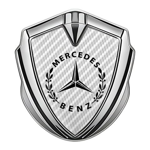 Mercedes Benz 3D Car Metal Domed Emblem Silver White Carbon Laurel